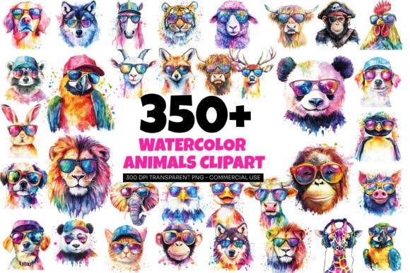 357 Watercolor Animal Clipart Bundle: Vibrant Design Assets