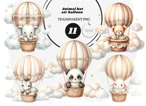 Adorable Animal Air Balloon Clipart for Whimsical Designs