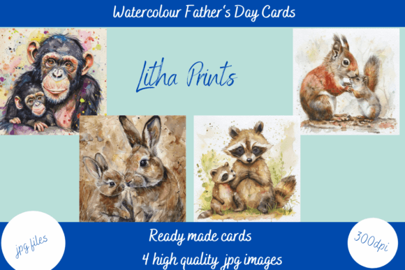 Adorable Watercolour Father's Day Animal Cards