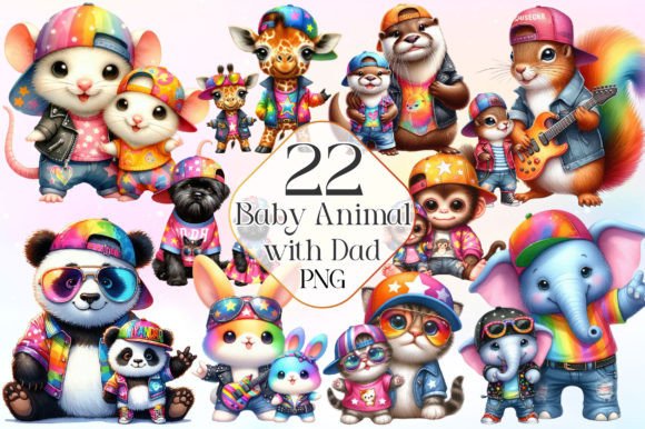 Charming Baby Animal with Dad Clipart PNG: Creative Uses