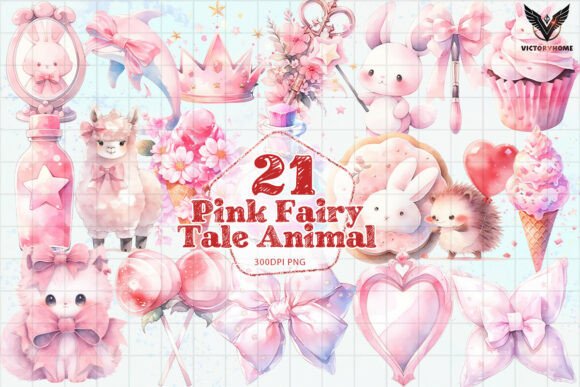 Charming Pink Fairy Tale Animal Illustrations