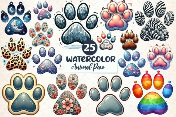 Colorful Animal Paw Print Clipart for Creative Projects