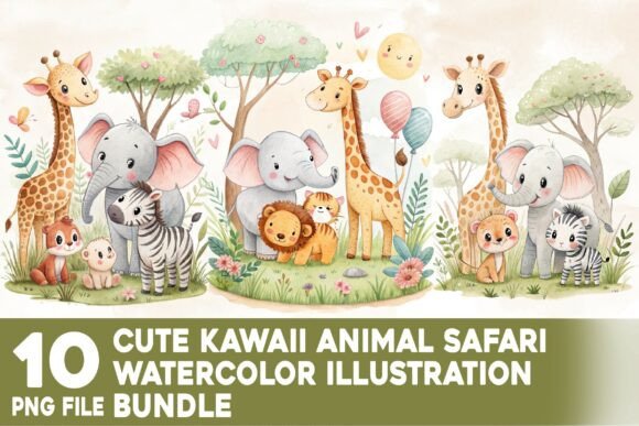 Cute Animal Safari Watercolor Bundle: Creative Assets for Your Projects