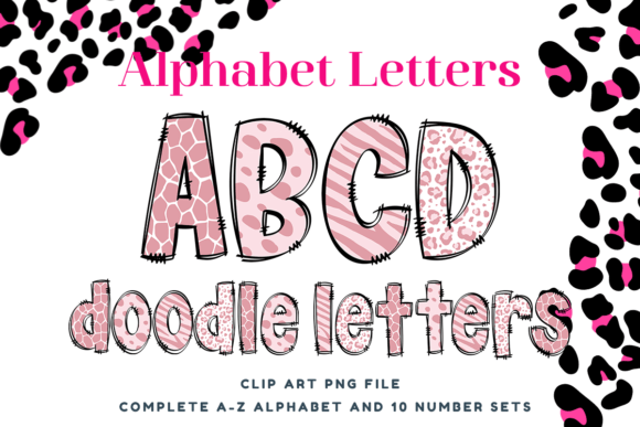Pink Animal Skin Doodle Alphabet Letters: A Playful Design Asset