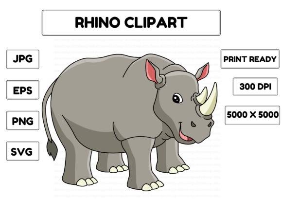 Rhino Animal Cartoon Colored Clipart: A Playful Design Asset