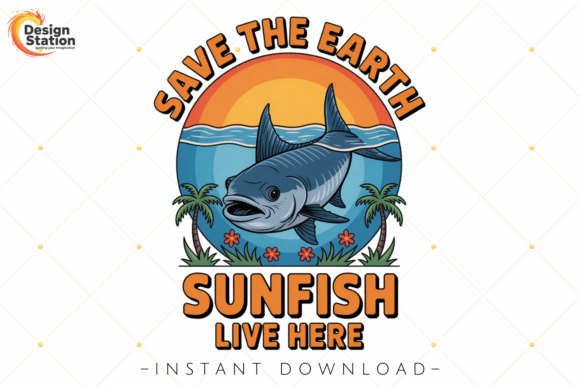Save the Earth Sunfish Ocean Animal PNG: Bold Eco-Conscious Design