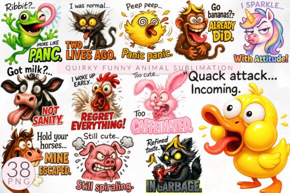 Unleash Playful Charm with the Funny Quirky Animal Sublimation Bundle