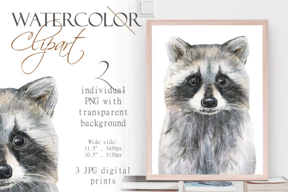 Watercolor Racoon Clipart Wood Animal: Charming Woodland Art