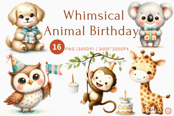 Whimsical Animal Birthday Watercolor: A Charming Design Asset
